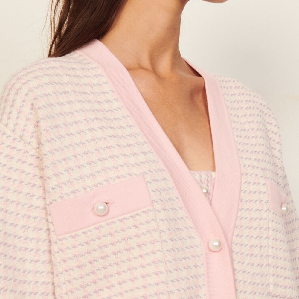 Sandro Pink Knit Cardigan with Pearl Buttons - Picture 3 of 12
